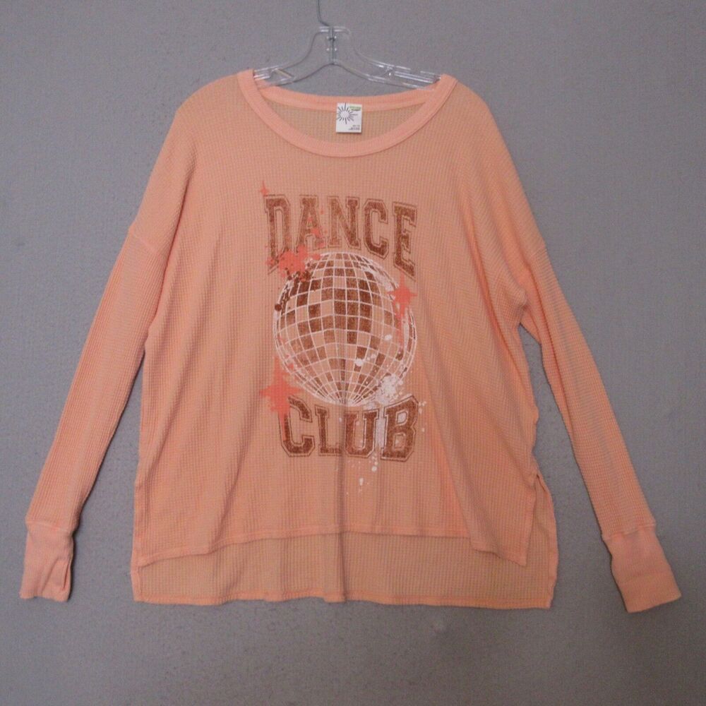 Offline Aerie  XS Orange Dance Club Waffle Knit Thermal‎ Oversized Thumbhole